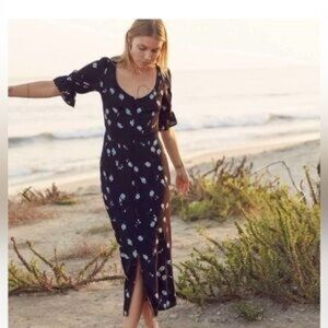 Christy Dawn Lennon dress black with blue flowers size medium